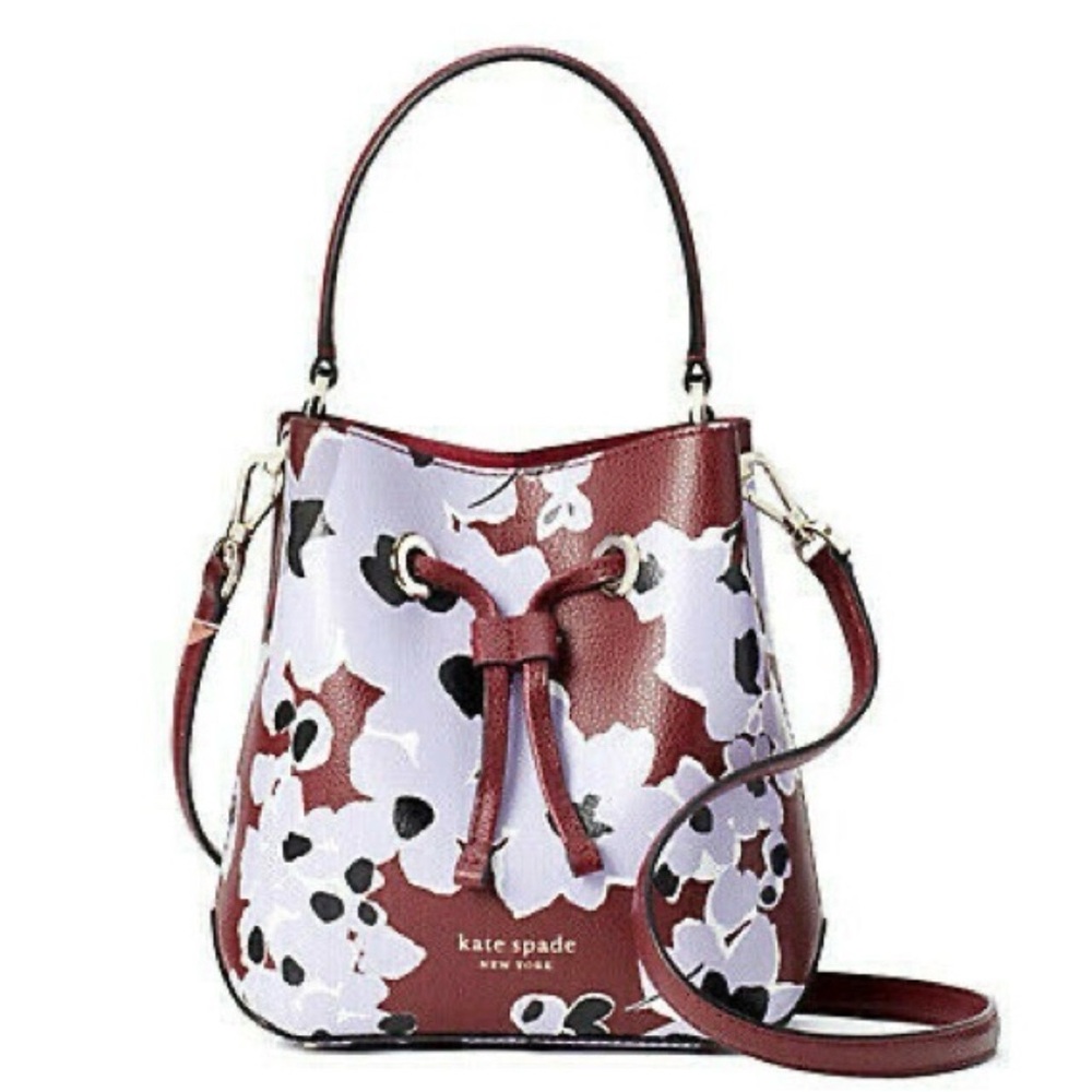 KATE SPADE Eva Wildflower Burgundy Purple Floral Bucket Bag